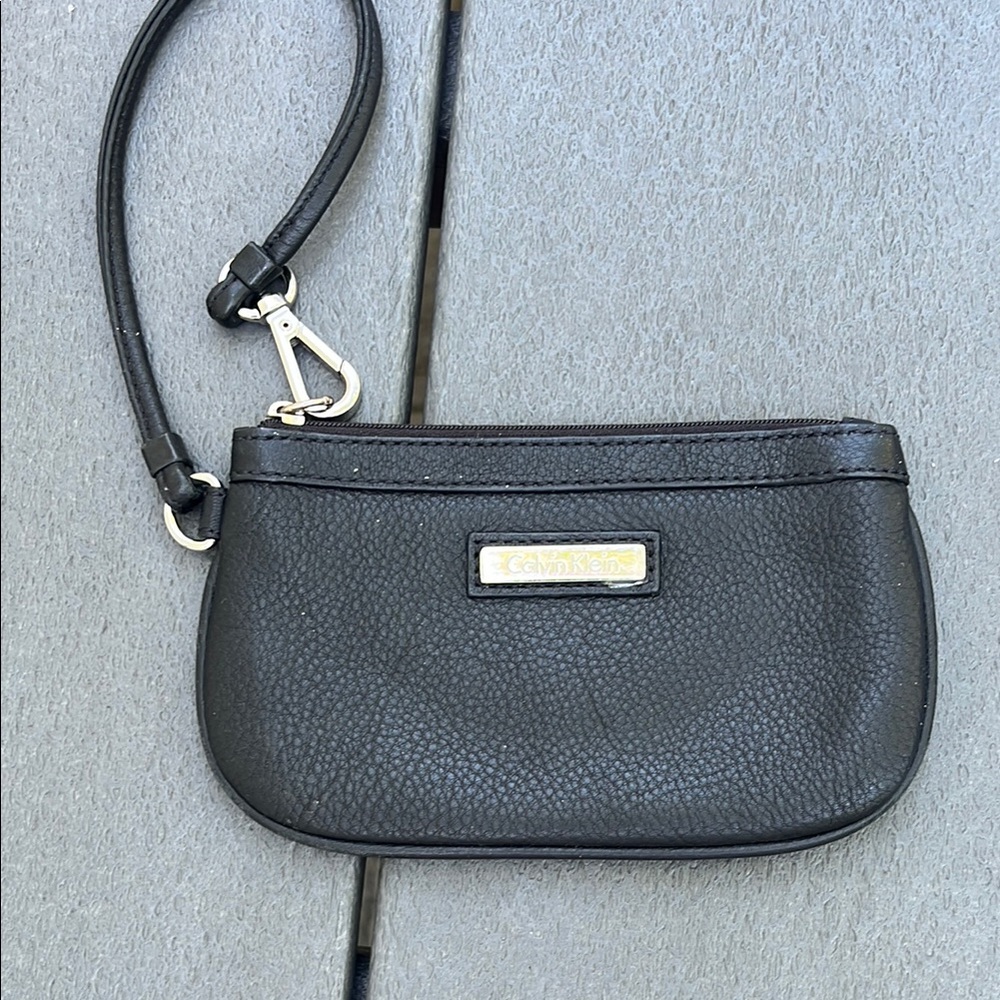 Calvin Klein Black Leather Wristlet Clutch